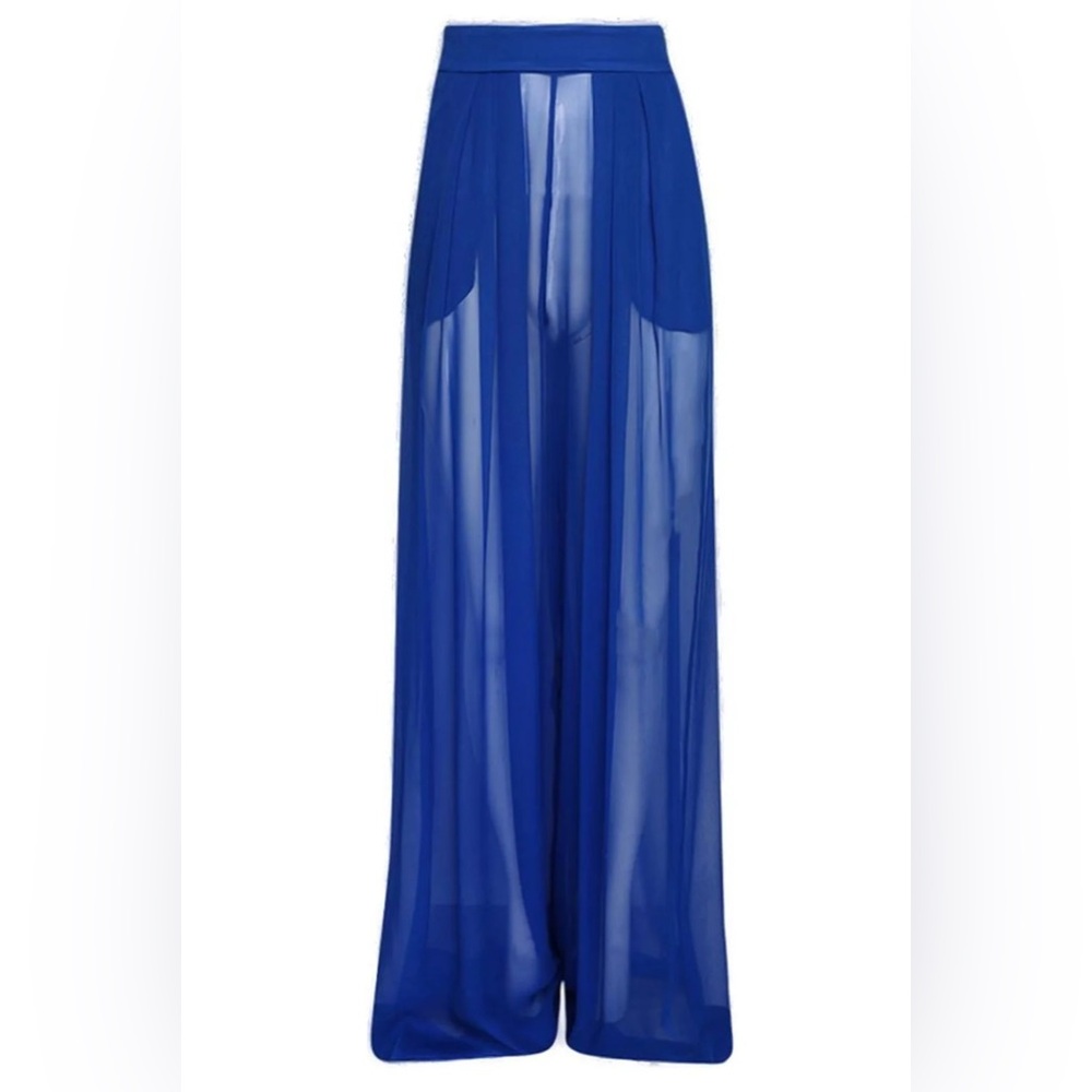 LaQuan Smith High Rise Wide Leg Silk Pant